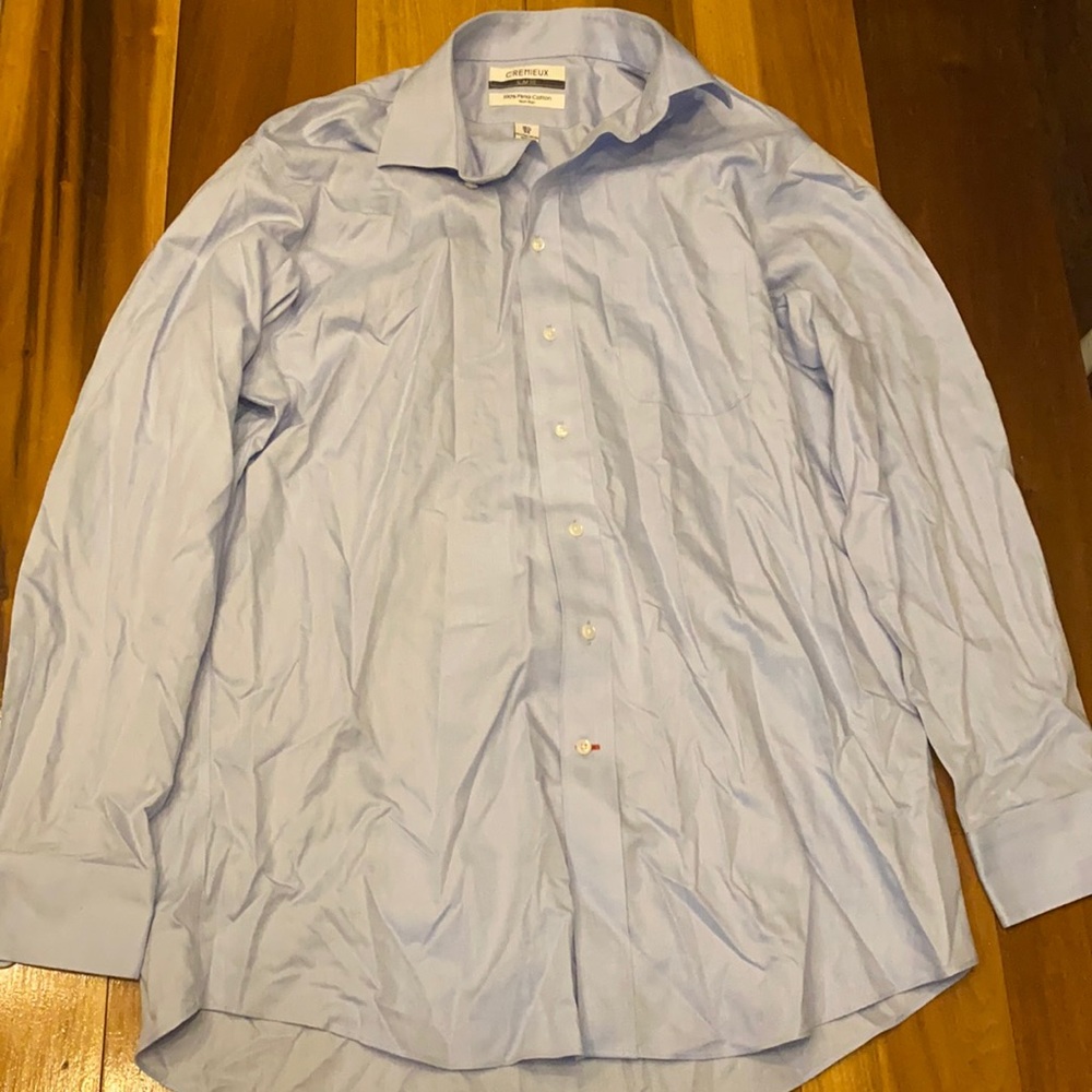 Men’s Cremieux Pima cotton slim blue dress shirt size 16.5 34